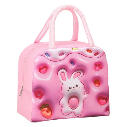 Kawaii 3D Animal Pattern Bento Bag 🐻🍱 | Large Capacity Insulated Lunch Tote for Kids & Adults 🌈✨