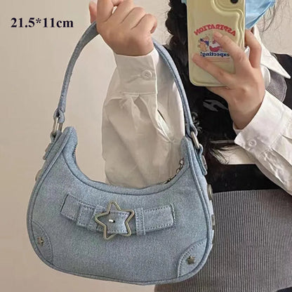 Splicing Hit Color Handbag Niche Design Chain Cowboy Handbag Star American Retro Itabag Y2k Shoulder Bag 2023 New Women'S Bag