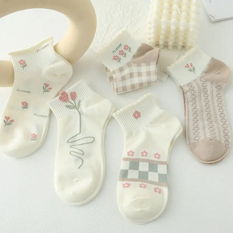 ✨Cute & Colorful 5-Pair Ankle Sock Set for Fun-Loving Girls! 🌸🎀 - Pixie Quill