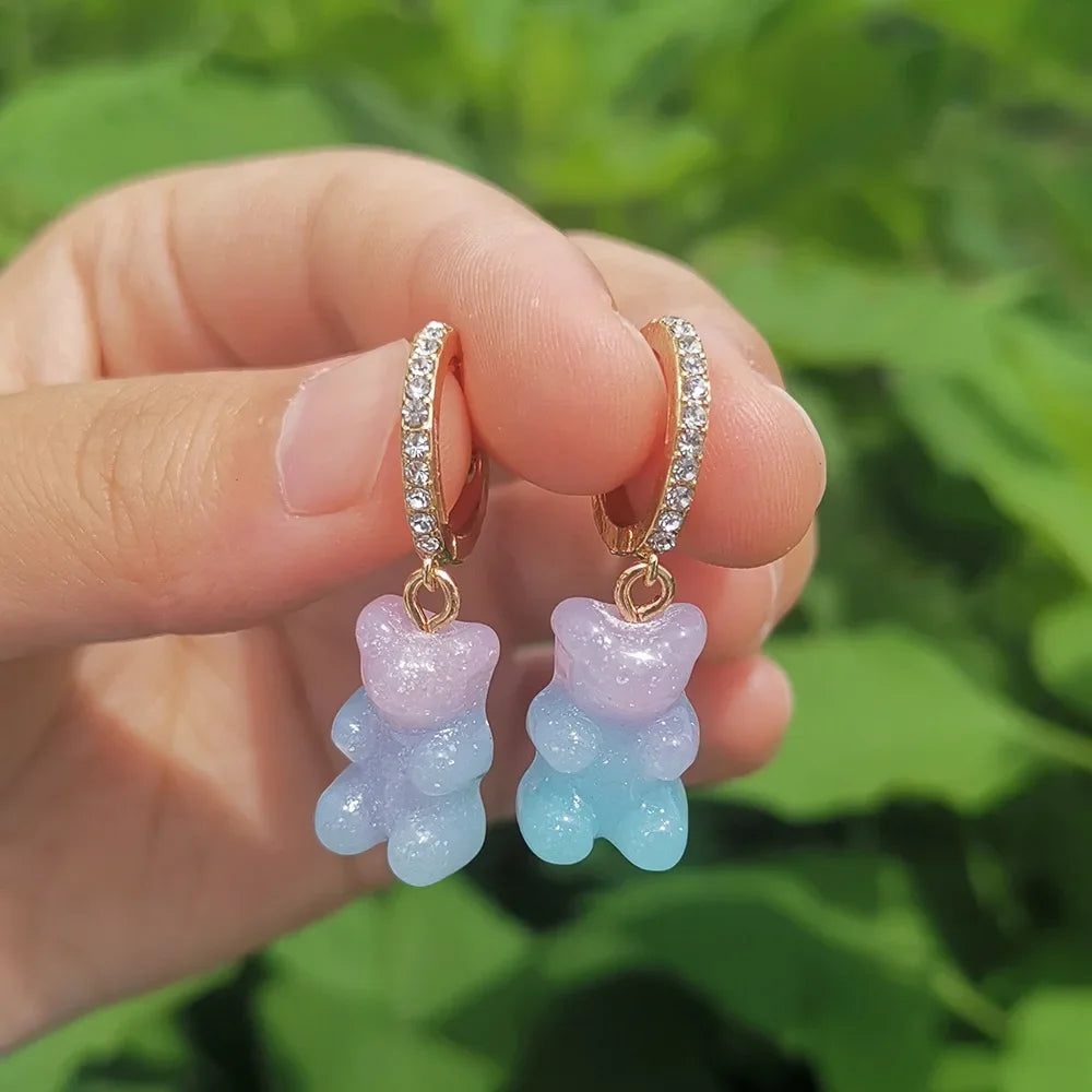 🌈 Sweet Rainbow Bear Dangle Earrings 🍬✨ Cute Acrylic Drop Jewelry for Trendy Girls! 🐻💖