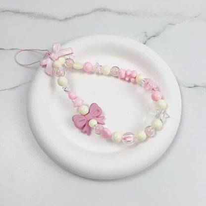 Kawaii Pink Bear & Bow Lanyard 🌸✨ Cute Pearl Phone Charm Strap for Girls❤️🦄