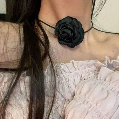 Kawaii Long Rose Flower Choker 🌹✨ | Adjustable Romantic Necklace for Sweet Style 🌸💖