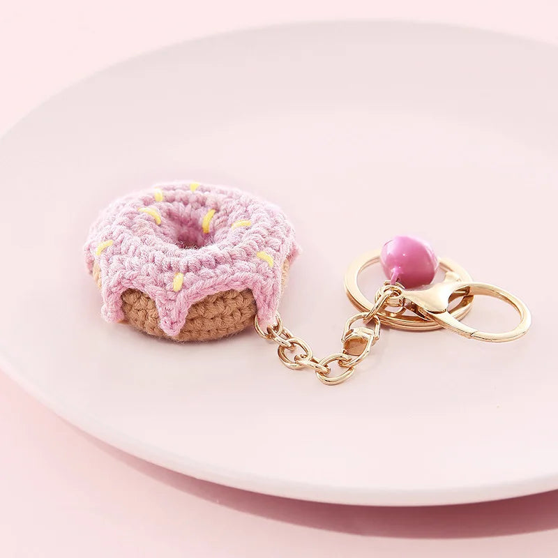 Crochet Donut Keychain Plush Bag Charm Cute Key Ring For Keys 🍩🧶