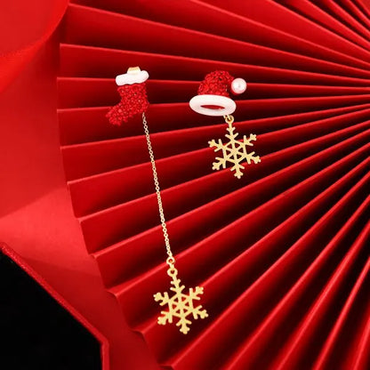 Santa Tassel Earrings Asymmetric Dangle for Women Christmas Snowflake 🎄✨