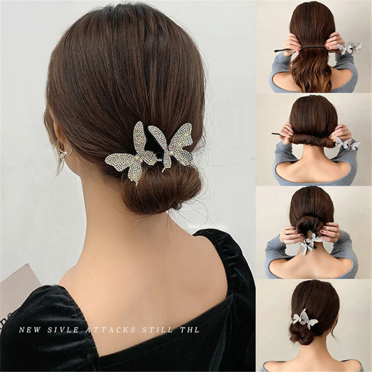 Kawaii Butterfly Hair Bun Maker 🦋✨ Cute DIY Styling Tool for Girls - Velvet & Pearl Hair Accessories!