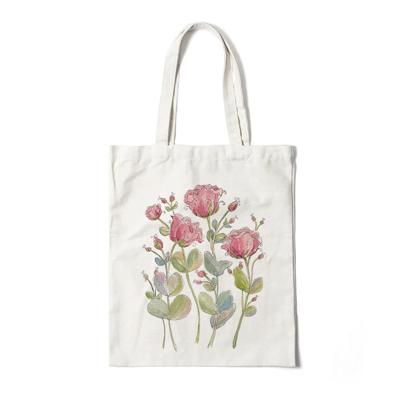 Kawaii Floral Canvas Tote 🌼💖 | Cute Eco-Friendly Shoulder Bag for School & Shopping 🌸✨
