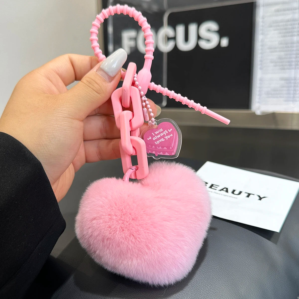 Kawaii Heart Rabbit Fur Keychain 🐰💖 | Adorable Fluffy Bag Charm for Women & Girls 🎀✨