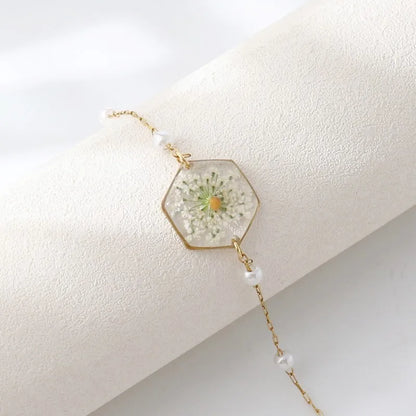 Unique Epoxy Resin Blue Flower Bracelets Elegant Pressed Flower Pendant Adjustable Chain Bracelets Wholesale Cute Charm Bracelet