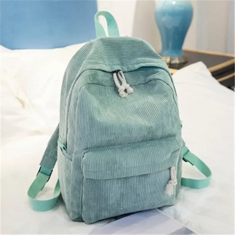 Soft Corduroy Women Backpack Female Travel Backpack Teenage Girls Striped School Backpack Large Capacity Book Bag - Pixie Quill