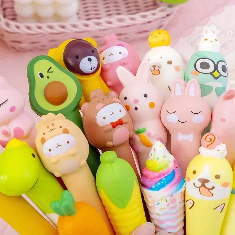 Kawaii 1Pc Adorable Cartoon Fruit Animal Gel Pen 🍓🐻 Soft & Squishy Decompression Stationery for Kids 🎉 0.5mm Fun Writing Tool