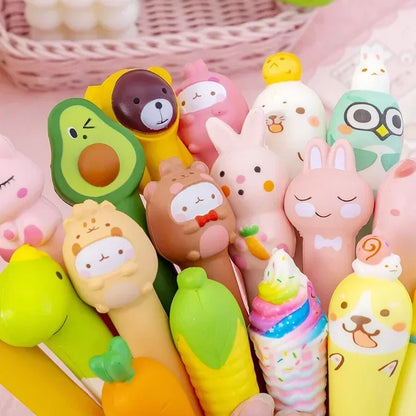 Kawaii 1Pc Adorable Cartoon Fruit Animal Gel Pen 🍓🐻 Soft & Squishy Decompression Stationery for Kids 🎉 0.5mm Fun Writing Tool