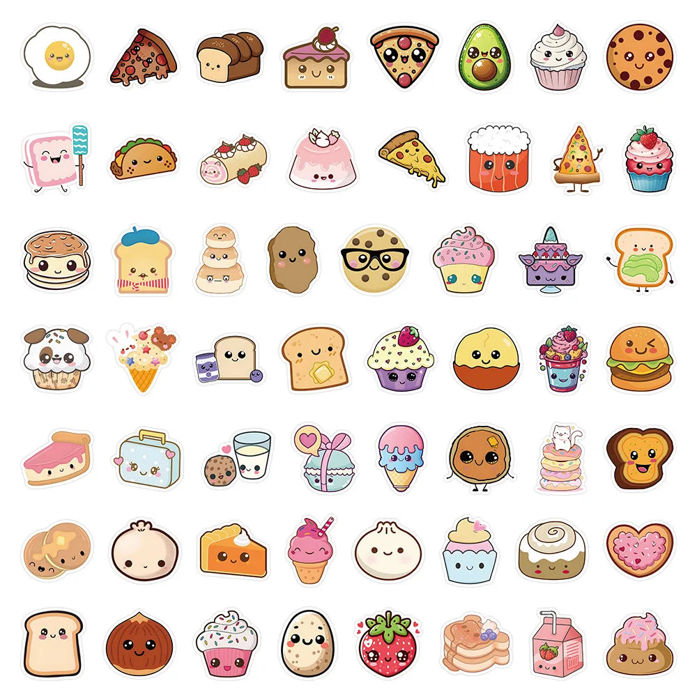 Kawaii Dessert MeMe Stickers 🍰✨ - 10/30/60PCS Cute Food Cartoons for DIY Diaries, Laptops, Phones & More! 🎨🛹