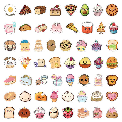 Kawaii Dessert MeMe Stickers 🍰✨ - 10/30/60PCS Cute Food Cartoons for DIY Diaries, Laptops, Phones & More! 🎨🛹