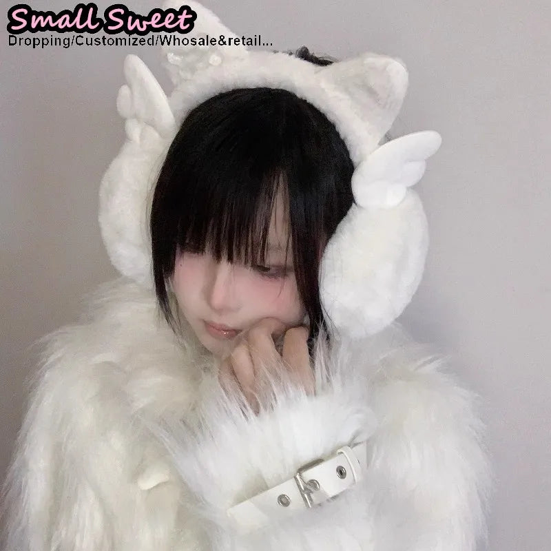 Winter Gothic Angel Earmuffs With Cat Ear Plush Wings ❄️😺 Cozy Warmth