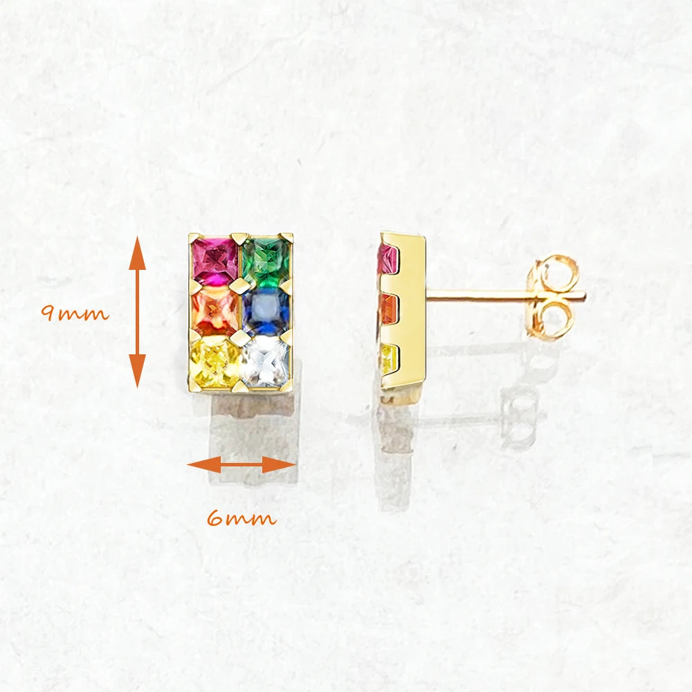 Kawaii Rainbow Sparkle Stud Earrings 🌈✨ | Colorful Gemstones in 925 Sterling Silver - Trendy Gift for Women! 💖