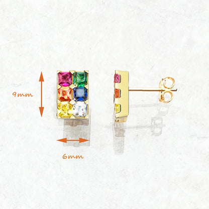 Kawaii Rainbow Sparkle Stud Earrings 🌈✨ | Colorful Gemstones in 925 Sterling Silver - Trendy Gift for Women! 💖