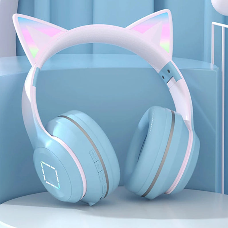 ✨ Kawaii Cat Ears LED Bluetooth Headphones 🎧 - Foldable Wireless Headset for Kids! 🐾🎶