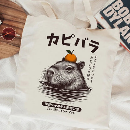 Kawaii Capybara Canvas Shopping Bag 🛍️✨ - Eco-Friendly Tote for Adorable Adventures! 🌿😊