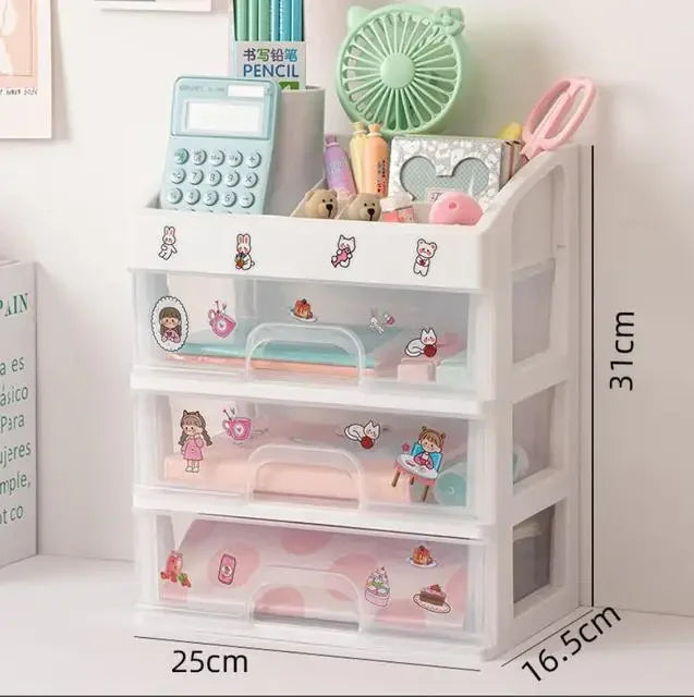 Kawaii Multi-Layer Drawer Organizer 🌟✨ | Cute Desktop Storage Box for School & Office Supplies 🖍️💖