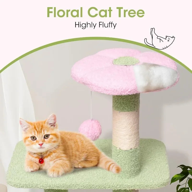 🌸 Purr-fectly Adorable 37" Cat Tree Tower with Flower Napping Spot & Scratching Fun! 🐾
