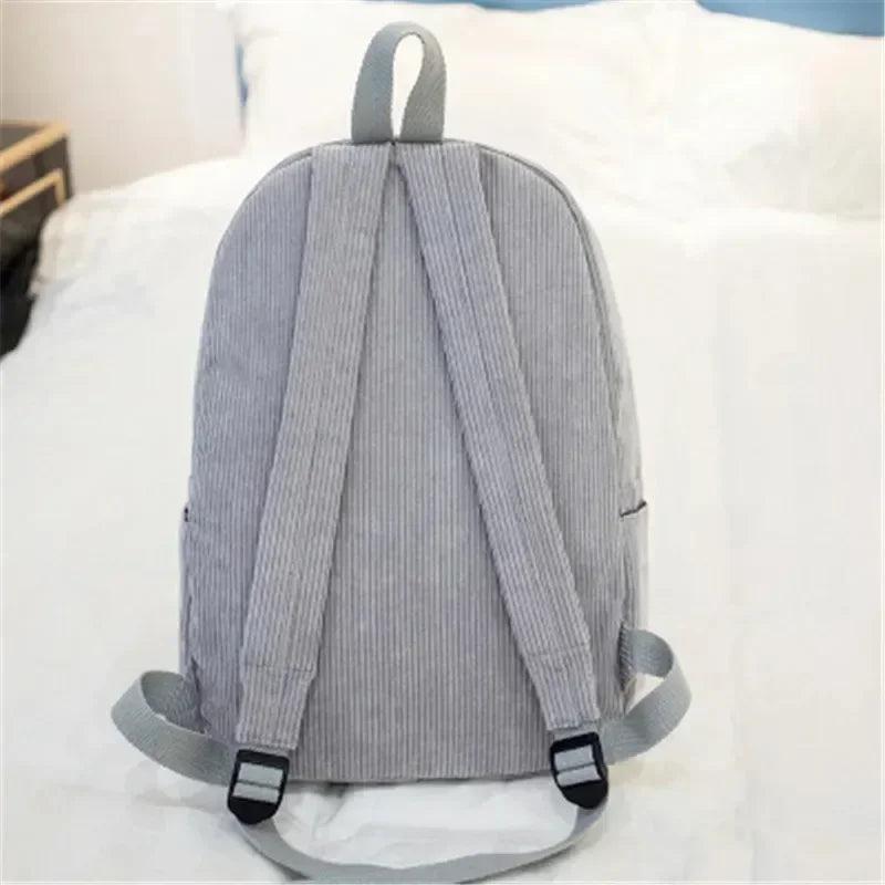 Soft Corduroy Women Backpack Female Travel Backpack Teenage Girls Striped School Backpack Large Capacity Book Bag - Pixie Quill