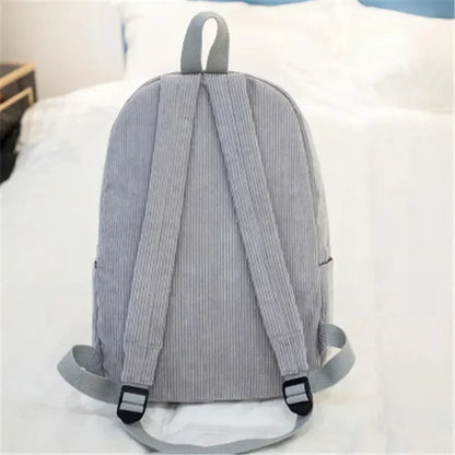 Soft Corduroy Women Backpack Female Travel Backpack Teenage Girls Striped School Backpack Large Capacity Book Bag - Pixie Quill