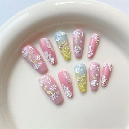 Kawaii Butterfly & Flower Press-On Nails 🌸🐝 | Handmade Reusable Adhesive Fake Nail Art for Women 💅✨