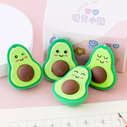 🍏✨ Adorable Avocado Friends: 4-Piece Fun Eraser Set for Kids! 🌟🥑