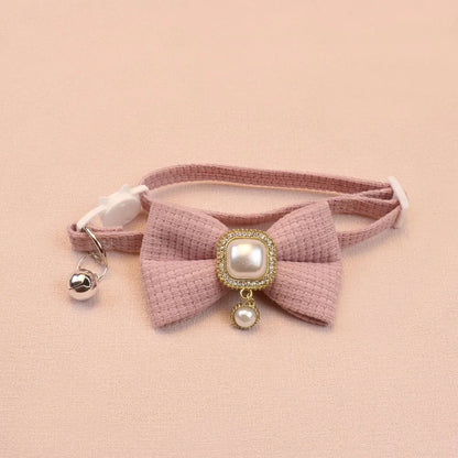✨ Adorable Adjustable Waffle Cat Collar with Vintage Pearl & Bow 🎀🐾 - Perfect for Trendy Tails! 🐱🌟
