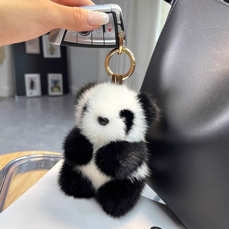 Kawaii Panda Plush Keychain 🐼✨ - Cute Imitation Mink Fur Car Accessory for Women 🎀 | Adorable Gift Idea! 🎁