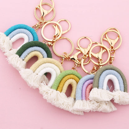 Kawaii 5cm Rainbow Tassel Keychains 🌈✨ | Cute Macrame Car Keyring & Bag Charm for Women 💖💼