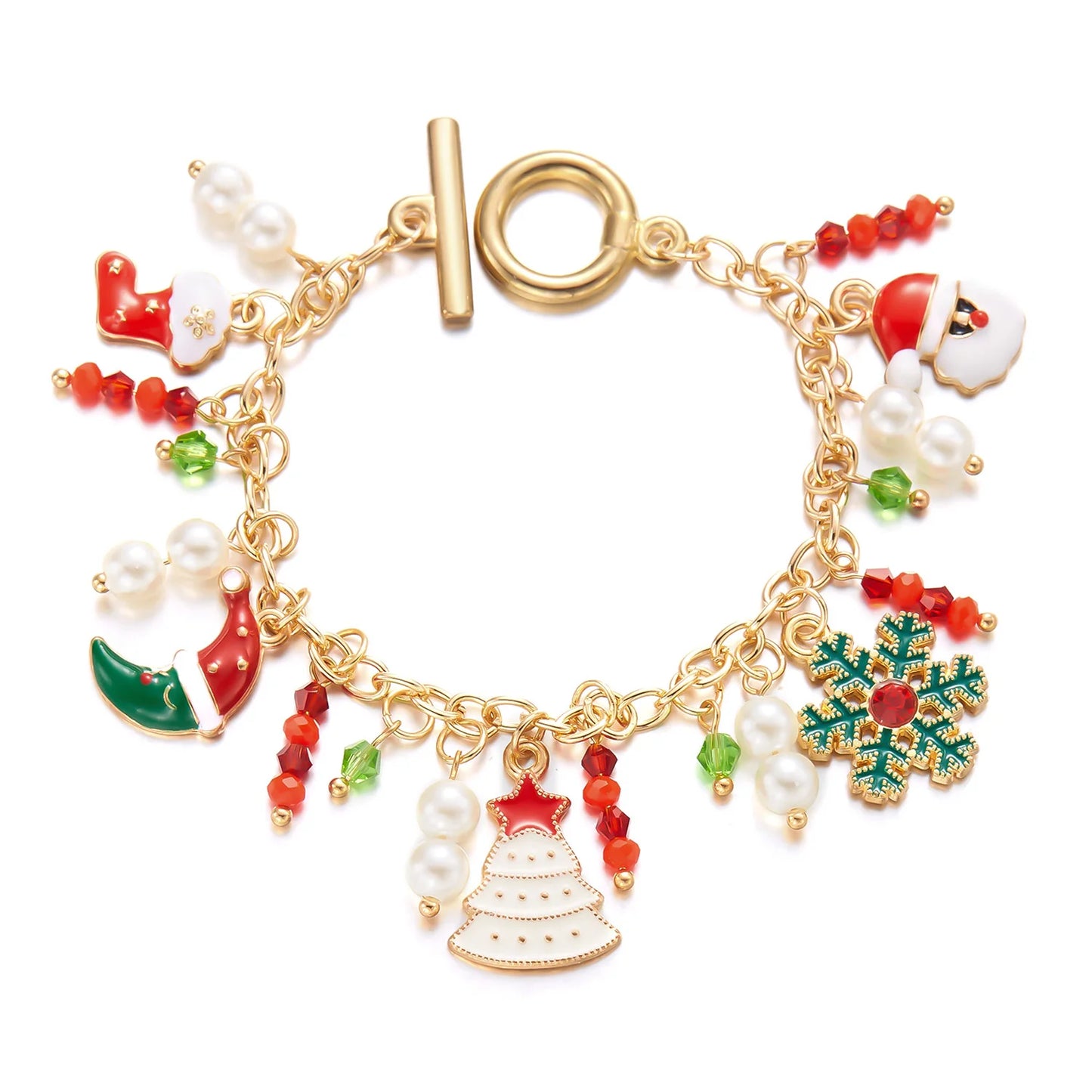 Whimsical Christmas Bracelet With Santa Snowman Star Pendant Jewelry Adjustable🎄