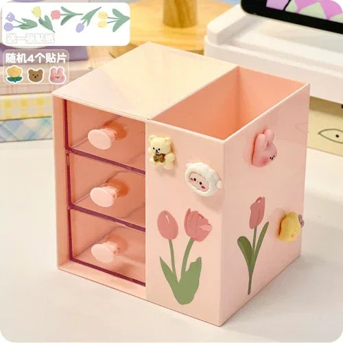 Cute Kawaii Pen Holder & Pencil Organizer 🐾🌈 - Adorable Multi-Functional Storage Box for Your Desk!