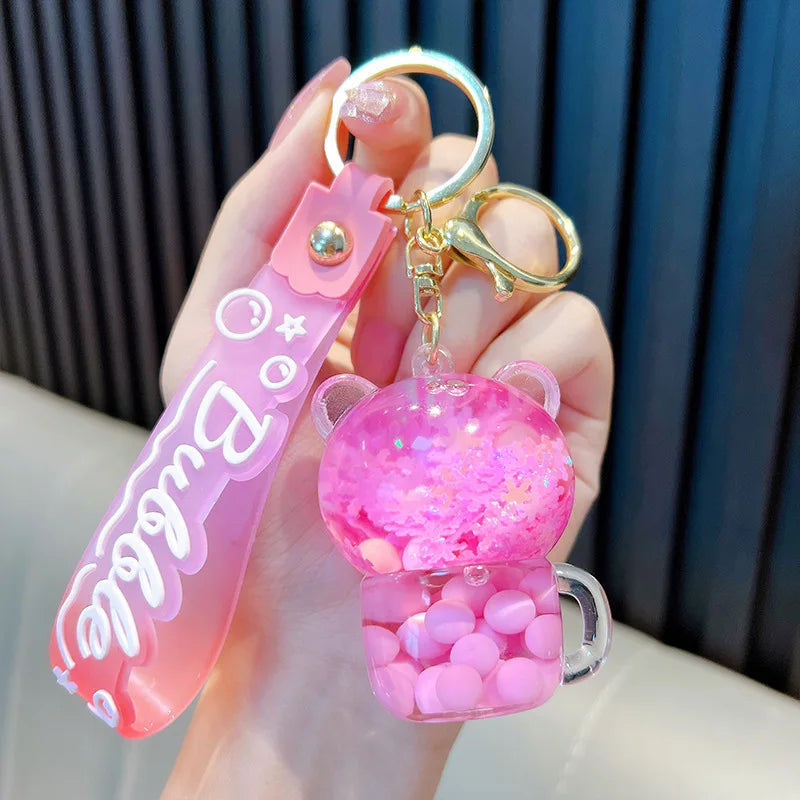 🐱✨Adorable Kitty Tea Cup Liquid Keychain 🌈💖 Floating Quicksand Joy! Perfect Pendant for Girls & Backpacks! 🎒🌟