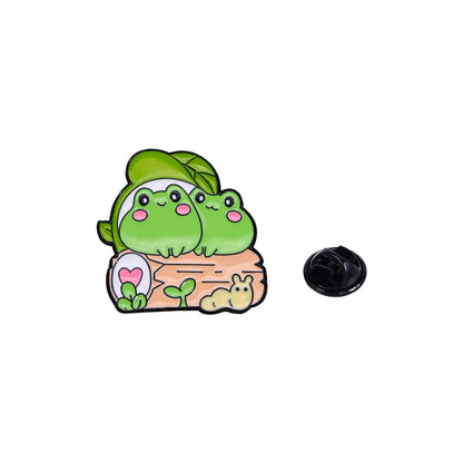 🍓🐸 Adorable Kawaii Strawberry & Frog Couple Enamel Pins - Cute Backpack Brooches! 🌟