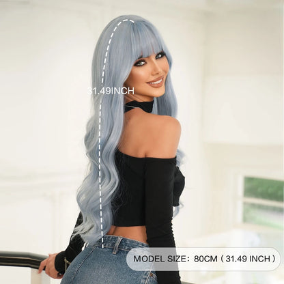 ✨Kawaii Light Blue Wavy Wig 🌊 | Sweet Bangs & Heat Resistant Cosplay Style 💖 | Perfect for Daily Wear & Parties!