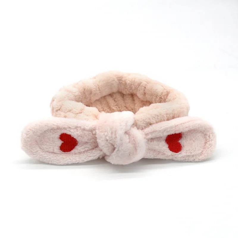 Women Wash Face Makeup Soft Coral Fleece Elastic Headband Head Wrap Cute Rabbit Bow Animal Ears Hairband Girl Hair Accessories