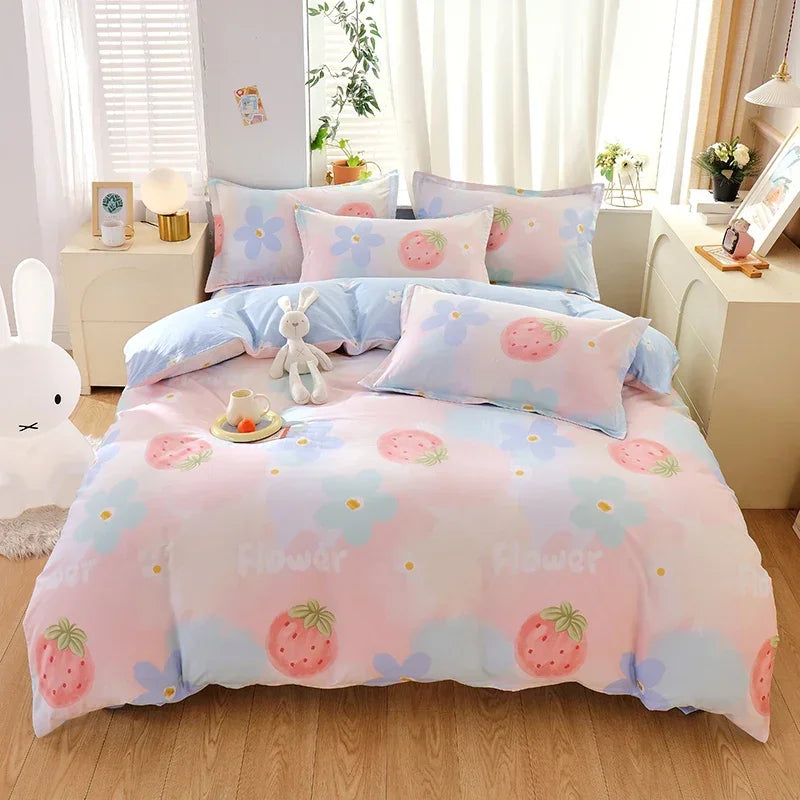 Adorable Strawberry Dreams Reversible Kawaii Bedding Set 🍓✨ Soft Cotton Duvet Cover with Pillowcases