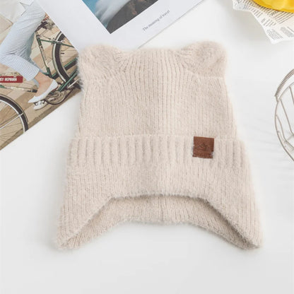 Kawaii Cat Ear Beanie 🐾✨ | Soft Candy Color Knitted Hat for Women - Cozy Faux Fur Winter Fashion 🎀