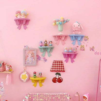 Kawaii Pink Bow Wooden Wall Shelf 🌸✨ | Cute Girly Cosmetic Rack for Heartfelt Room Decor 💖🏡