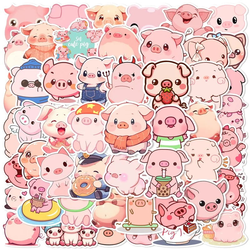 Kawaii Pink Pig PVC Stickers 🐷✨ | 10/30/50PCS Aesthetic Decor for Scrapbooking & DIY Fun! 🌸📚