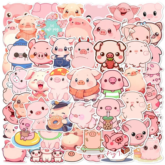 Kawaii Pink Pig PVC Stickers 🐷✨ | 10/30/50PCS Aesthetic Decor for Scrapbooking & DIY Fun! 🌸📚