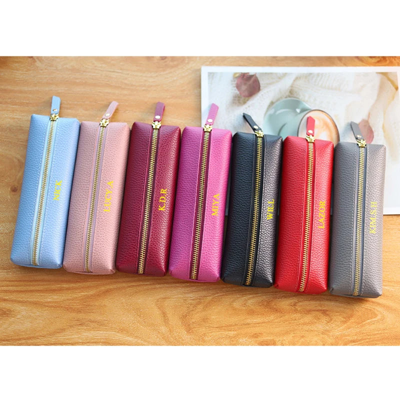 Kawaii Custom Cow Leather Pencil Case ✨🎨 - Adorable Personalized Zipper Bag for Students & Professionals! 🌈🖊️