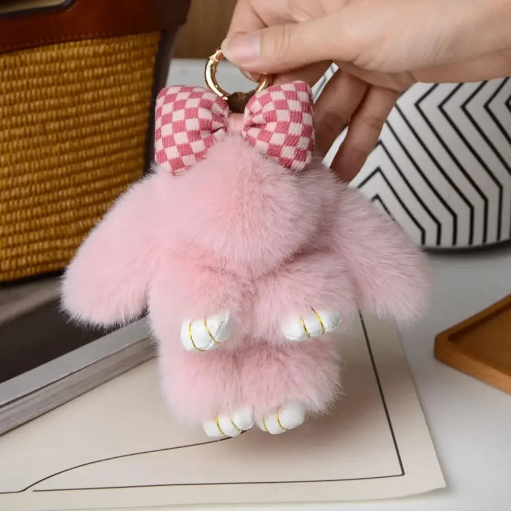 Plush Bunny Keychain Cute Bowknot Fur Rabbit Toy Charm 🐰✨