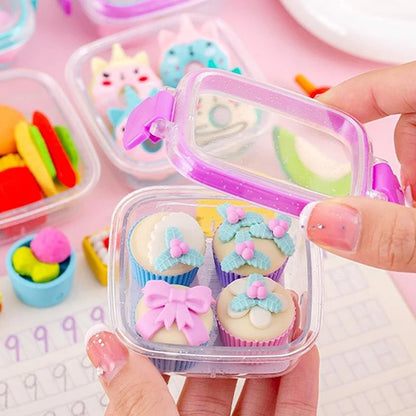 Cute & Kawaii Lunch Box Eraser Set 🍱✨ - Adorable Rubber Erasers for School 🎨📚 - Perfect Gift for Kids! 🎁