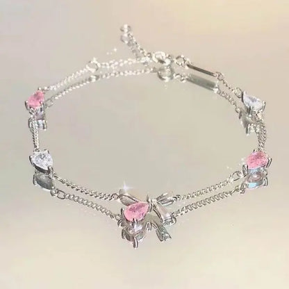 Sweet Korean Imitation Pearl Link Chain Bracelet For Women Girl Elegant Charm Crystal Bowknot Bow Jewelry Female Party Gifts