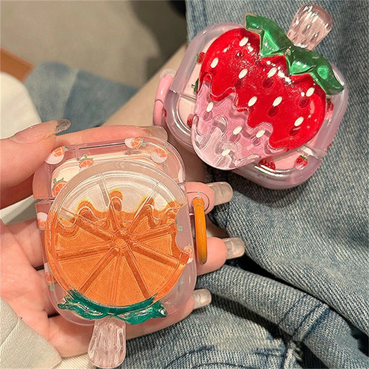 Kawaii 3D Strawberry & Orange AirPods Case 🍓🍊 | Cute Soft Silicone Keychain Cover for AirPods 1, 2, 3 & Pro 2