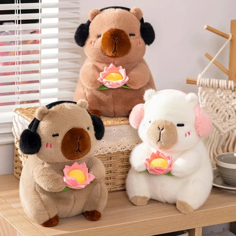 Adorable Capybara Plush Toy 🌸 | Soft Stuffed Animal with Lotus Flower 🌟 | Perfect Gift for Kids 🎁 | Kawaii White-face Monkey Doll 🐒