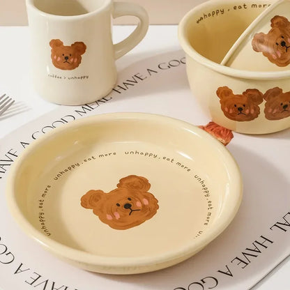 Kawaii Bear Ceramic Ramen Bowl 🍜🐻 - Adorable Yellow Soup & Salad Dish! 🌼