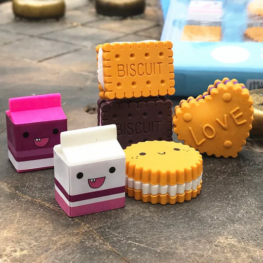 🐮✨ Cute Milk Box Erasers - 6pcs Adorable Cartoon Fun for School & Crafts! 🍪✏️